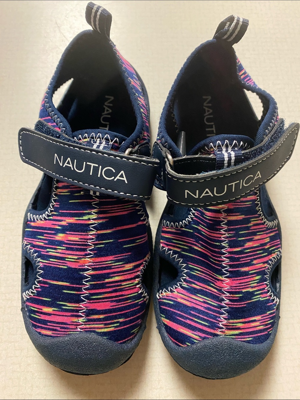 Nautica Navy Multicolor Kids Water Shoes with Hook-and-Loop Strap